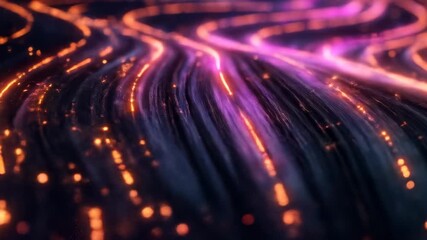 Wall Mural - Flowing energy lines of pink & orange on dark wavy surface