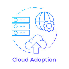 Wall Mural - Cloud adoption blue gradient concept icon. Data storage, servers. Internet, network. Round shape line illustration. Abstract idea. Graphic design. Easy to use in infographic, presentation