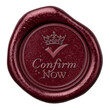 © yendisupiandi - Elegantly embossed crimson wax seal with crown and confirmation prompt on a neutral stage