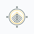 © Hilmihib - Abstract geometric tree logo inside a golden compass circle, a symbol for adventure, forestry, investment, and guidance