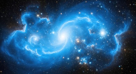 Wall Mural - Colliding galaxies in deep space, bright blue, swirling forms and starlight