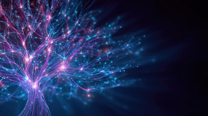 a glowing technology tree or network