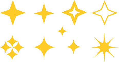 Various yellow starburst shapes and sparkles star shape graphic