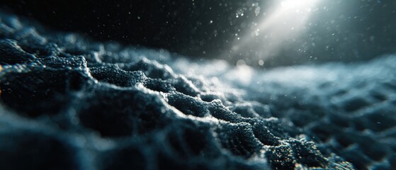 Wall Mural - abstract dark blue textured surface with light, macro shot of cellular structure with bokeh concept 