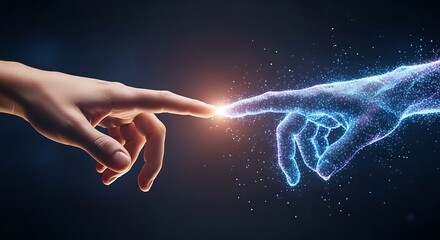 Digital transformation connecting human touch with futuristic technology for innovation and connection concepts