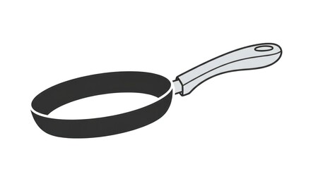 Simple graphic of frying pan with grey handle and black pan