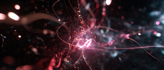 Wall Mural - abstract energy burst with glowing red light trails and bokeh on dark background concept of power, t