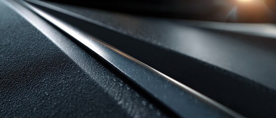 Wall Mural - abstract closeup of textured black surface with metallic lines and light flare, showcasing industria