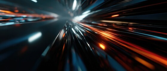 Wall Mural - abstract speed motion background with orange and blue light trails concept of data stream, technolog