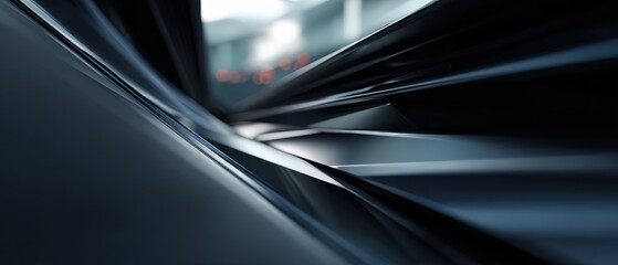 Wall Mural - abstract dark blue metallic structure with sharp lines and blurred background concept of futuristic 