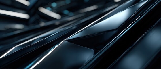 Wall Mural - abstract dark blue metallic surface with sharp geometric lines and reflections concept of modern tec