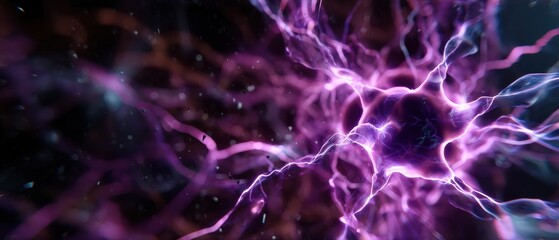 Wall Mural - abstract purple neuron network with glowing synapses, representing neural connections and artificial