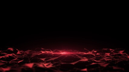 Sticker - Abstract Red Network Web on Black Background with Rays of Light