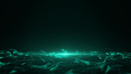 Wall Mural - Futuristic Green Digital Landscape with Glowing Lines and Abstract Network Shapes