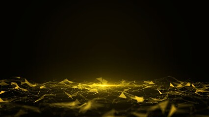 Sticker - Golden Abstract Digital Landscape with Glowing Network and Futuristic Connections