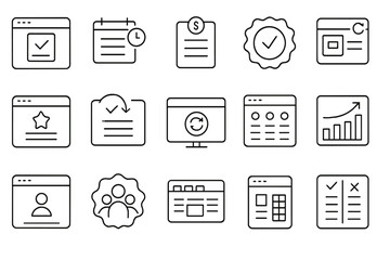 Wall Mural - Web development outline icon set. ui, ux, coding, and design essentials.