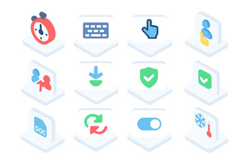 Wall Mural - Technology, communication 3d icon set. devices, networking, internet symbols collection