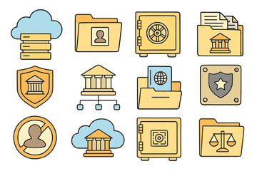 Wall Mural - Data security icon set. cloud, folder, shield, safe icons in outline style