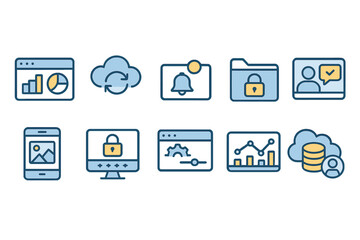 Wall Mural - Cloud computing outline icon set. data, security, sync, network, storage icons collection