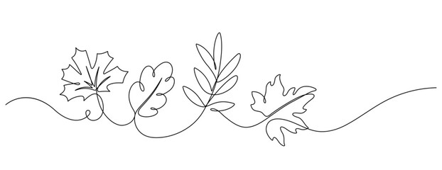 Wall Mural - continuous line drawing of autumn leaf handdrawn decorative minimalism