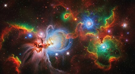 Wall Mural - Vibrant nebula with swirls of dust, gases and bright stars across cosmos