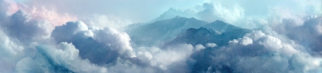 Wall Mural - Misty mountain peaks shrouded in soft clouds