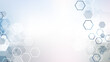 © pro500 - Health care or medical abstract background with hexagons, lines and dots. Scientific innovation banner template concept. Biology and pharmaceutical technology background. Vector illustration.
