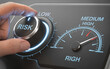 © sbgraphic - Hand adjusting risk control dial to low setting with gauge indicating risk level illustration