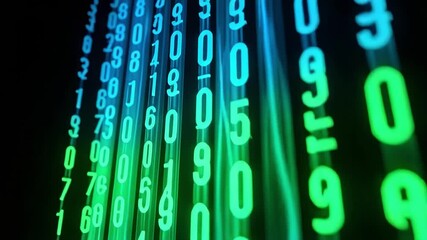 Glowing digital numbers background animation for technology data and coding abstract visuals 100