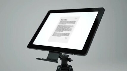 Professional Teleprompter Displaying a Script in a Studio.