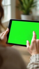 Hands using tablet green screen