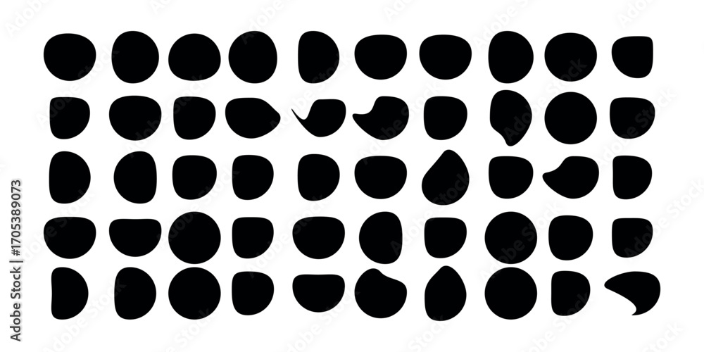 Blob shape organic set. Random black cube drops simple shapes. Pebble ...