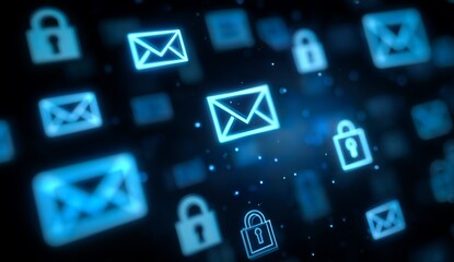 Digital Communication Security Icons with Email and Lock Symbols