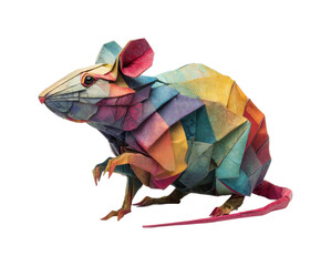 Colorful origami mouse in a creative artistic paper sculpture vibrant environment isolated on transparent background, png