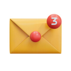 Wall Mural - 3D Yellow envelope with a notification number isolated on white background