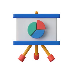 Wall Mural - 3D business presentation illustration with pie chart on the board isolated on white background