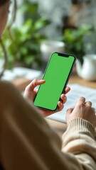 Person using smartphone green screen