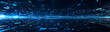 © tu - Futuristic digital banner with blue blocks and glowing horizontal lines on dark background, abstract technology backdrop for data flow, communication, and business presentation templates