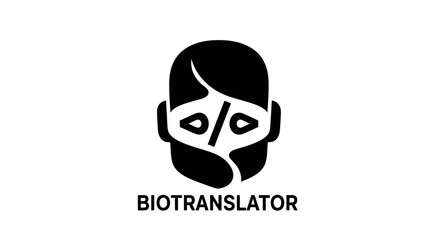 Minimalist Biotranslator logo with a stylized face icon.