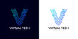 © nuddss - V letter logo design for Ai transformation, automated technology in circuit electric line typographic innovation tech. Futuristic cyber gradient blue text for brand company. Digital techno logo title.
