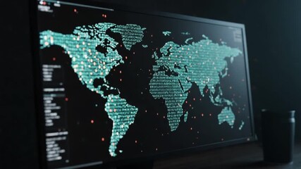 Global Cybersecurity Network Displayed on Computer Screen.
