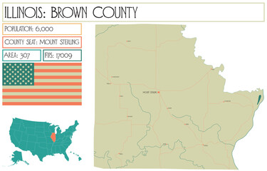  Large and detailed map of Brown County in Illinois USA.