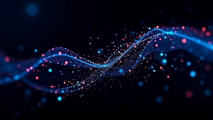Futuristic data visualization with glowing blue particles on a dark background, symbolizing advanced technology.