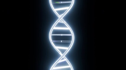 Abstract 3d animation rotation DNA double helix remix from neon chrome or glass material isolated on black background. Loopable futuristic motion element for science, medical or biotechnology.