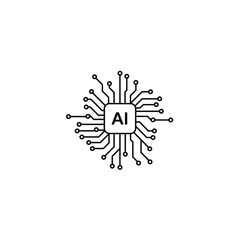 Artificial intelligence AI processor chip icon in line style. Technology, neural network concept