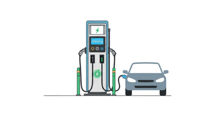 Electric car charging station with modern vehicle.