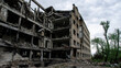 ruined street and destroyed houses the city Kiev war in Ukraine