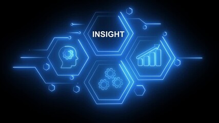 Abstract neon Hud knowledge ability business gear icon Glowing neon line concept. Glowing A INSIGHT 