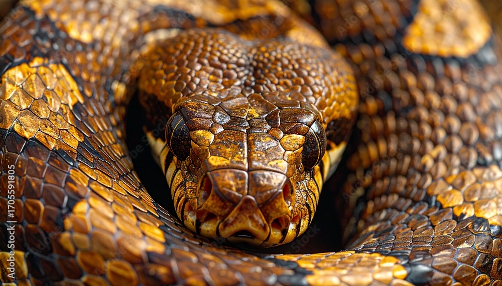 Macro photo of python skin with intricate brown and gold geometric ...