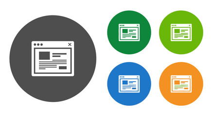Four round icons showing a webpage in different colors.